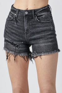 Thumbnail for RISEN Raw Hem Denim Shorts with Pockets