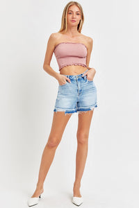 Thumbnail for RISEN High Rise Distressed Hem Denim Shorts