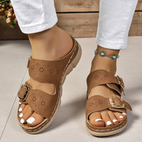 Thumbnail for PU Leather Open Toe Buckle Sandals