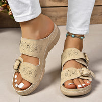 Thumbnail for PU Leather Open Toe Buckle Sandals