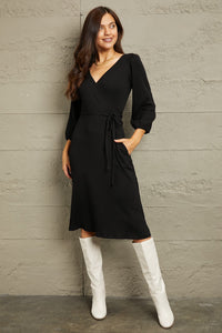 Thumbnail for Culture Code Full Size Surplice Flare Ruching Dress