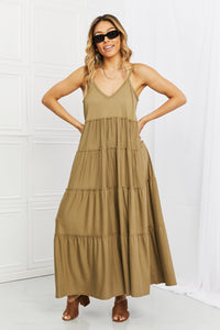 Thumbnail for Zenana Full Size Spaghetti Strap Tiered Dress with Pockets in Khaki