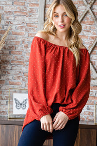 Thumbnail for Heimish Full Size Swiss Dot Off Shoulder Top