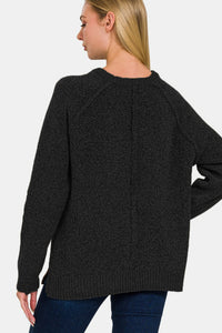 Thumbnail for Zenana Side Slit Raglan Sleeve Sweater