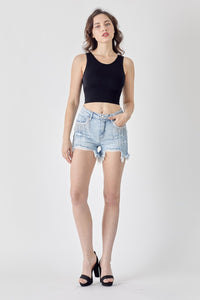 Thumbnail for RISEN Frayed Hem Denim Shorts with Fringe Detail Pockets