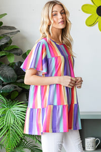 Thumbnail for Heimish Full Size Short Sleeve Striped Tiered Top