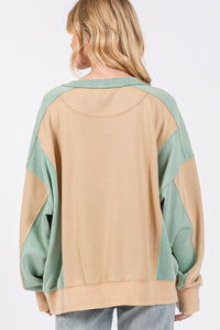 Thumbnail for SAGE + FIG Color Block Round Neck Sweatshirt