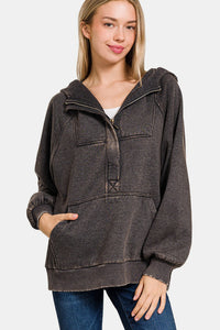 Thumbnail for Zenana Acid Wash Fleece Kangaroo Hoodie