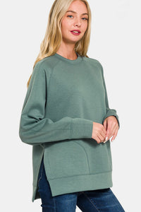 Thumbnail for Zenana Scuba Round Neck Side Slit Sweatshirt