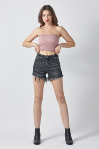 Thumbnail for RISEN Raw Hem Denim Shorts with Pockets