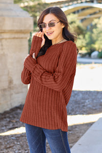 Thumbnail for Basic Bae Full Size Ribbed Round Neck Long Sleeve Knit Top