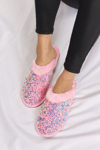 Thumbnail for Forever Link Sequin Plush Round Toe Slippers