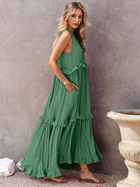 Thumbnail for Ruffled Sleeveless Tiered Maxi Dress with Pockets