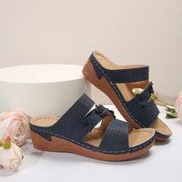 Thumbnail for Flower PU Leather Wedge Sandals