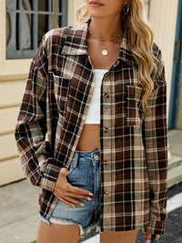 Thumbnail for Plaid Collared Neck Long Sleeve Shirt