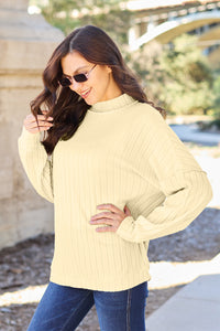 Thumbnail for Basic Bae Full Size Ribbed Exposed Seam Mock Neck Knit Top