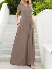 Thumbnail for Round Neck Short Sleeve Maxi Dress with Pockets