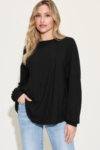 Thumbnail for Basic Bae Full Size Ribbed Round Neck Long Sleeve T-Shirt