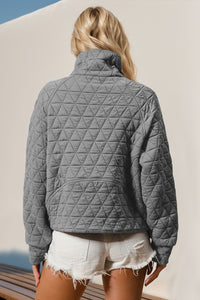 Thumbnail for Double Take Half Zip Long Sleeve Quilted Sweatshirt with Pocket