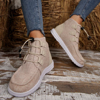 Thumbnail for Lace-Up Round Toe Flat Sneakers