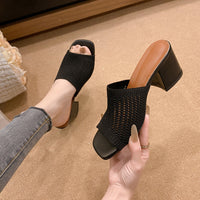 Thumbnail for Block Heel Knit Sandals