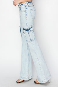 Thumbnail for RISEN Full Size High Rise Cargo Flare Jeans