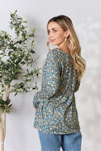 Thumbnail for Heimish Full Size Floral Half Button Long Sleeve Blouse