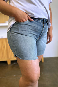 Thumbnail for Judy Blue Full Size High Waist Raw Hem Denim Shorts