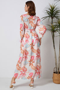 Thumbnail for Printed Tie Waist Maxi Dress