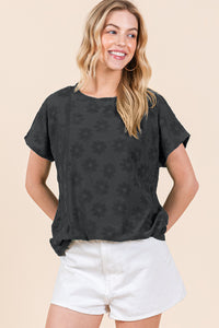 Thumbnail for BOMBOM Textured Floral Pattern Short Sleeve T-Shirt