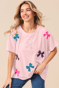 Thumbnail for BiBi Sequin Bow Patch Short Sleeve T-Shirt