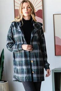 Thumbnail for Heimish Plaid Button Down Long Sleeve Hooded Cardigan