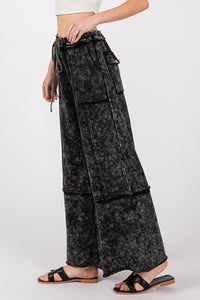 Thumbnail for SAGE + FIG Mineral Washed Terry Wide Leg Pants