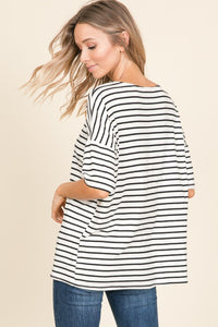 Thumbnail for BOMBOM Striped Round Neck T-Shirt