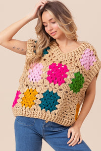 Thumbnail for BiBi Granny Square Openwork Sweater Vest