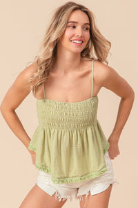 Thumbnail for BiBi Fringed Hem Smocked Cami