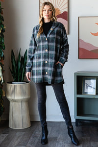 Thumbnail for Heimish Plaid Button Down Long Sleeve Hooded Cardigan