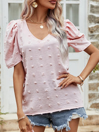 Thumbnail for Swiss Dot Short Puff Sleeve Top