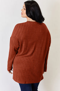 Thumbnail for Basic Bae Full Size Ribbed Half Button Long Sleeve High-Low T-Shirt