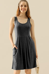 Thumbnail for Doublju Full Size Round Neck Ruched Sleeveless Dress with Pockets