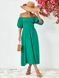 Thumbnail for Off-Shoulder Balloon Sleeve Midi Dress