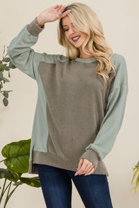 Thumbnail for Celeste Full Size High-Low Contrast Round Neck Sweatshirt