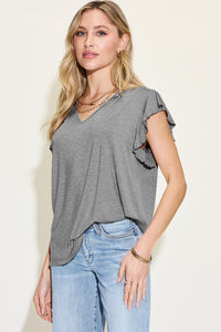 Thumbnail for Basic Bae Full Size Bamboo Notched Ruffled Short Sleeve T-Shirt