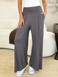 Thumbnail for Double Take Full Size Smocked Wide Waistband Wide Leg Pants