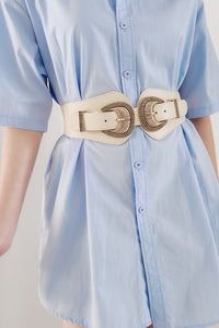 Thumbnail for Shell Double Buckle Elastic Wide Belt