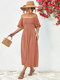 Thumbnail for Off-Shoulder Balloon Sleeve Midi Dress