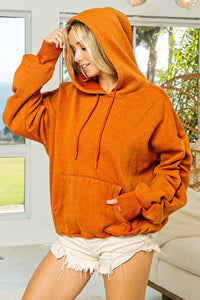 Thumbnail for BiBi Ruched Long Sleeve Washed Fleece Hoodie