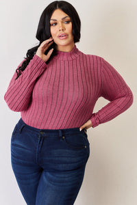 Thumbnail for Basic Bae Full Size Ribbed Mock Neck Long Sleeve T-Shirt