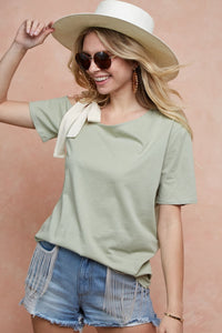 Thumbnail for BiBi Tied Ribbon One Shoulder Short Sleeve T-Shirt