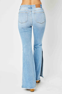 Thumbnail for Judy Blue Full Size Mid Rise Raw Hem Slit Flare Jeans